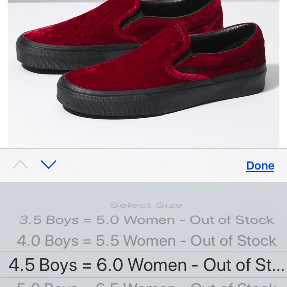 red velvet slip on vans